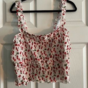 Rue+ 3x cherry print smocked crop tank
